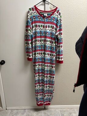 Women's Holiday Print Zip-Front Pajama Onesie - Red, Blue, Green